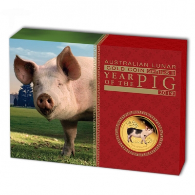 Lunar Ii Jahr Des Schwein Unze Gold Proof Farbig Box Coa