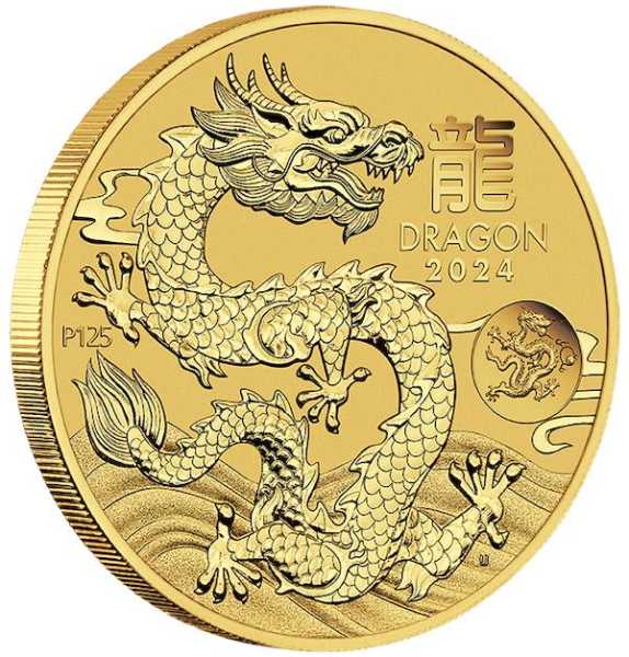 Lunar Serie 3 Jahr des Drachen 1 Unze Goldmünze 2024 Privy Mark