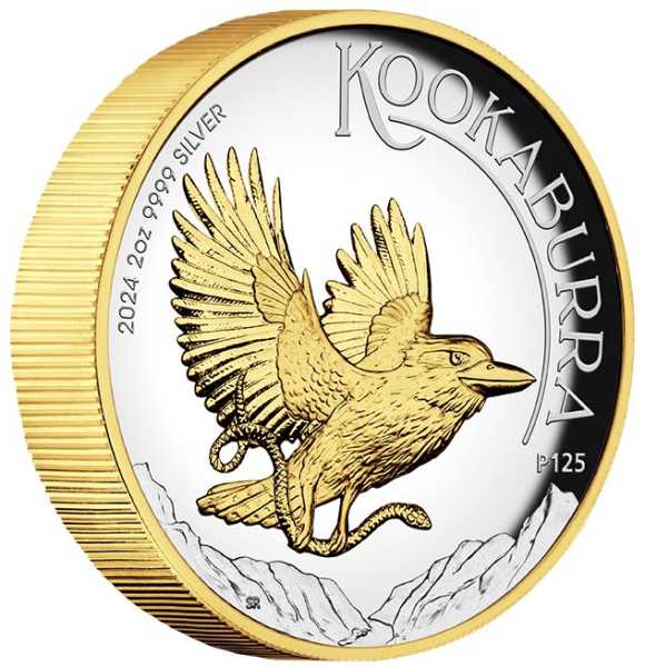 Kookaburra - High Relief - Gilded - 2 Unzen Silber 2024 +Box + CoA-*