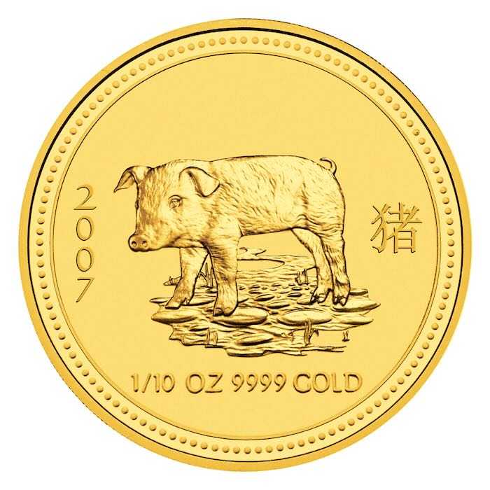 Lunar Serie 1 Jahr des Schwein 1 10 Oz Goldmünze 2007 Perth Mint