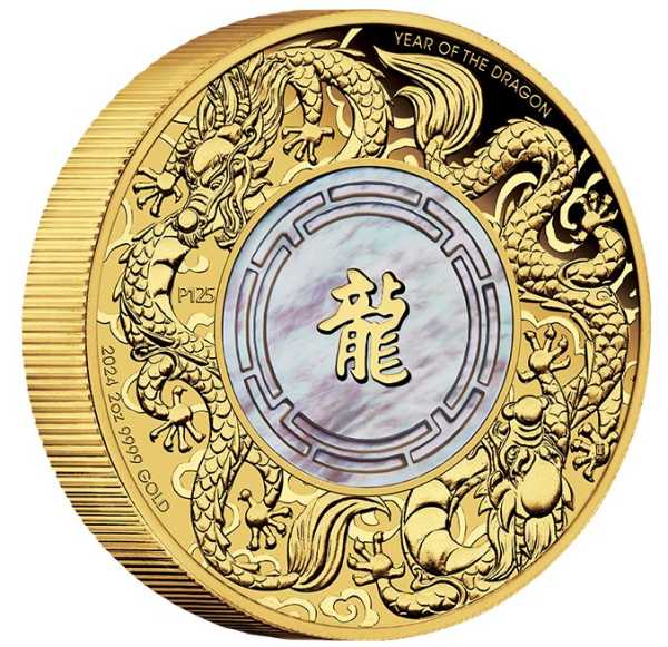 Double Dragon Mother of Pearl 2 Unzen Goldmünze 2024 kaufen und verkaufen