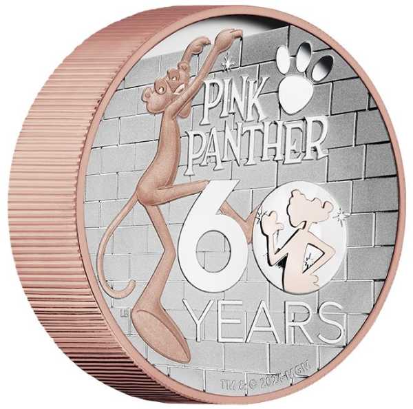 Pink Panther 5 Unzen Silbermünze 2024 High Relief gilded