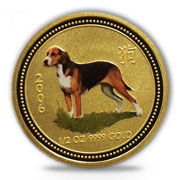 Lunar I Hund 1/2 Unze Gold farbig 2006 kaufen & verkaufen