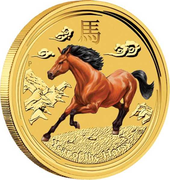 Lunar 2 pferd goldmünze 1/4 unze 2014 farbig+